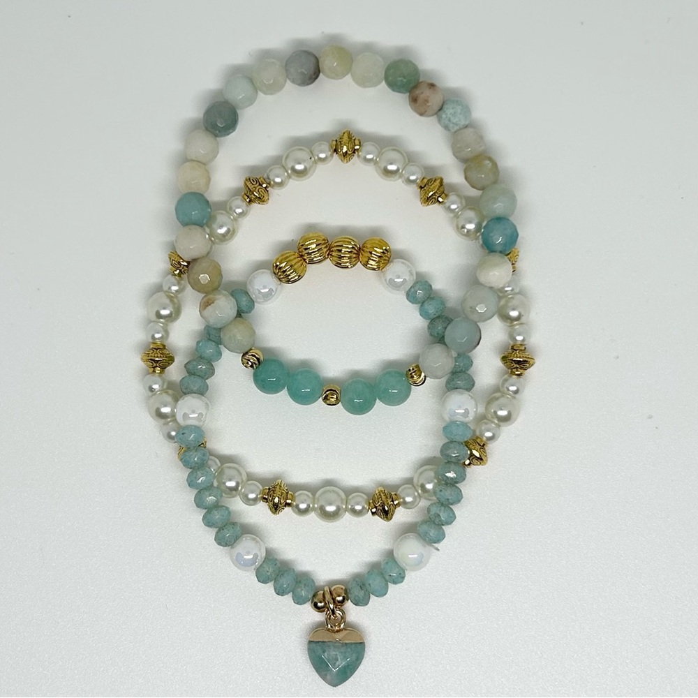 Green Envy - Stretch Bracelet Stack. Aquamarine A… - image 2